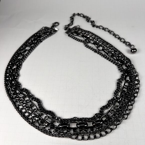 Vintage Tasha Heavy 30"x1.5" Black 5 Chain Necklace Rhinestones - Picture 1 of 6